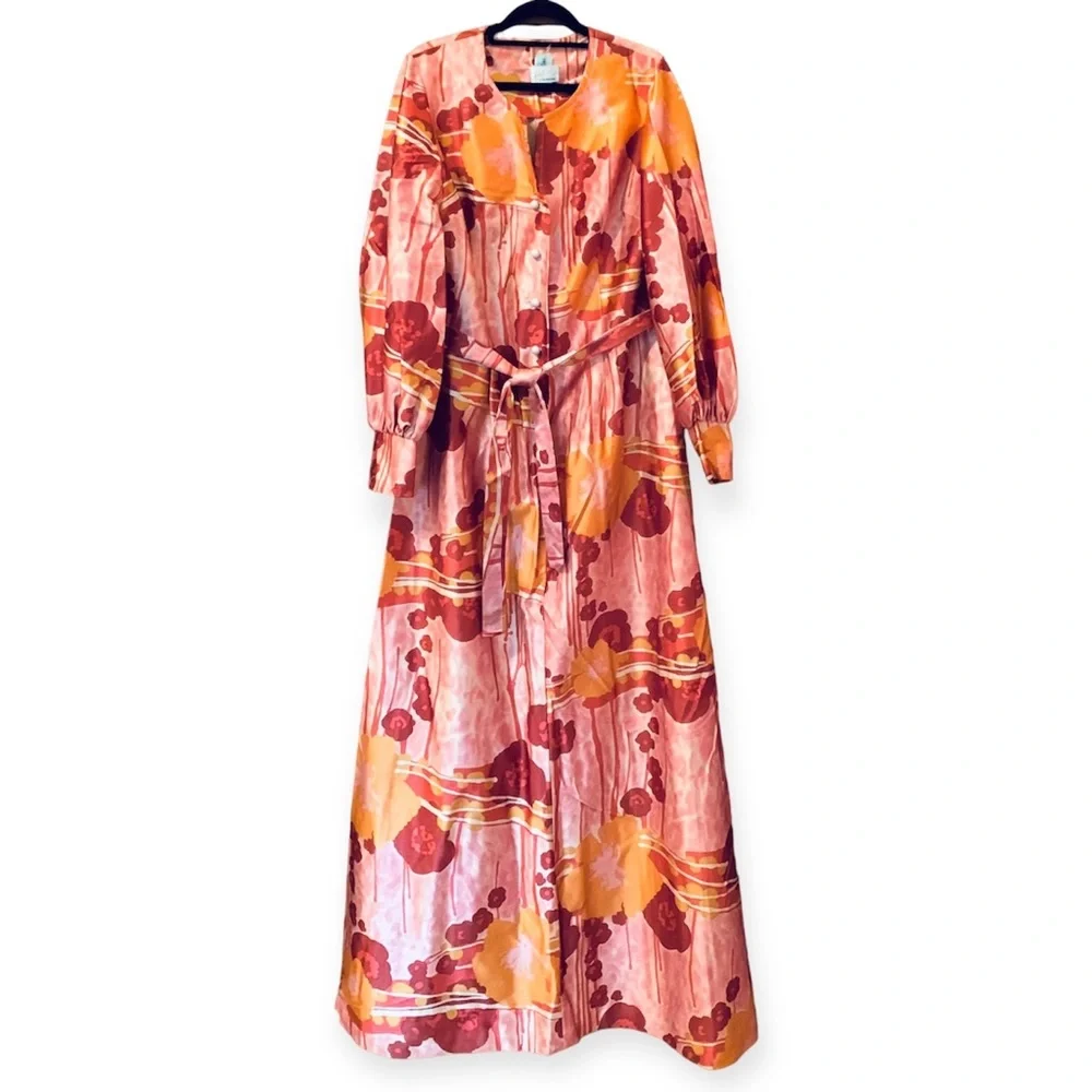 Genuine Vintage Finlaw Of Melbourne 1970’s Maxi Dress Colourful Print Size 16 - Picture 1 of 16